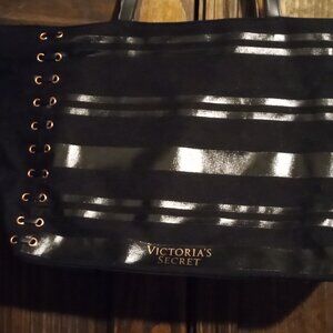 Victoria's Secret Black Canvas Corset Weekender or Travel Tote Bag